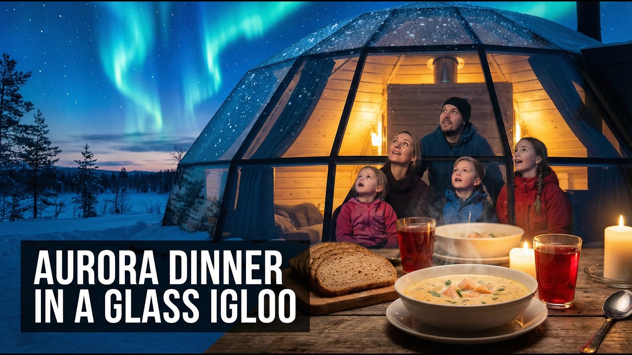 Glass Dome Dinner Under Aurora Snowfall 🌌❄️ | Finnish Lapland Family Cozy Night