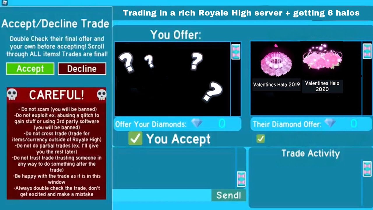 Trading in a rich Royale High server + getting 6 halos (Royale High Roblox)