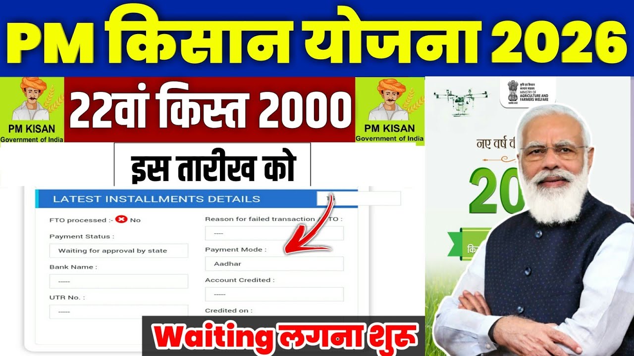 👳pm kisan 22th installment date 2026 | pm kisan 22 kist kab aayegi | pm kisan yojana 2000 kab milega