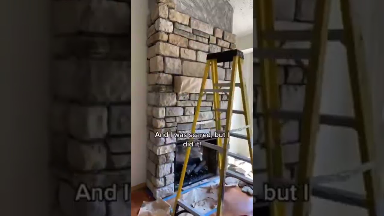 I built this fireplace using veneer stone for the first time! || DIY