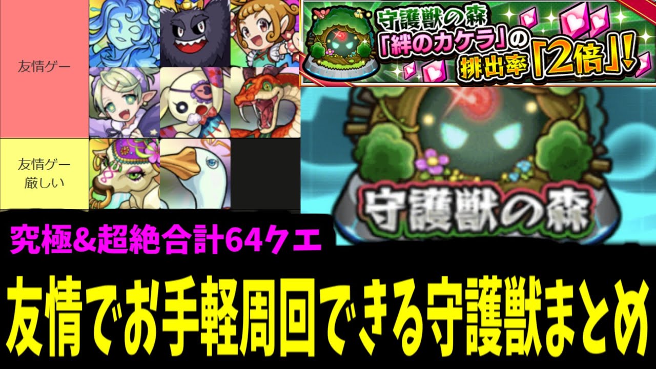 全ての守護獣で友情ゲーしやすいクエストをまとめてみた【頑張れカケラ2倍】【モンスト】