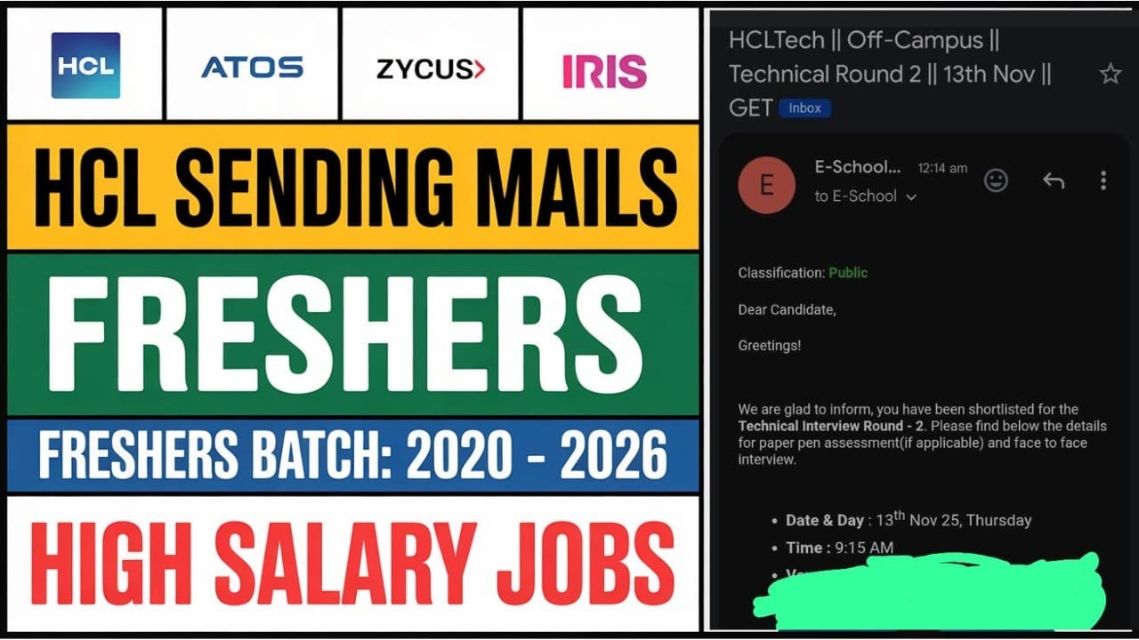 HCL Started Sending Mails For Graduate Trainee | Atos, ABB, Urban Company, Iris jobs | Register Now