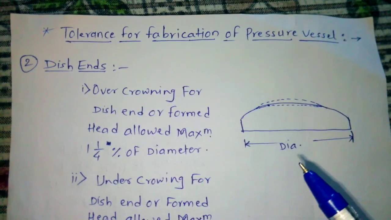 Tolerence for Fabrication of Vessel Part 2 (Dish End)
