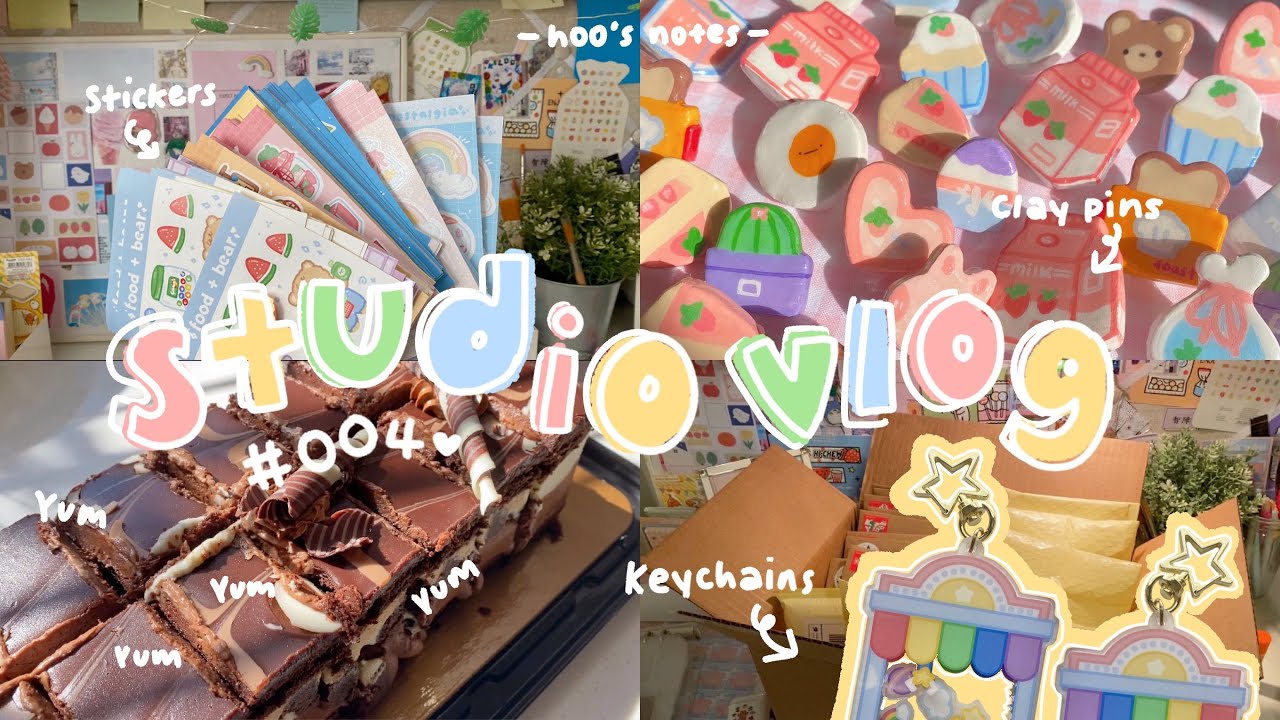 studio vlog 004 🍄🌿 packing sticker orders, etsy shop update, clay pins