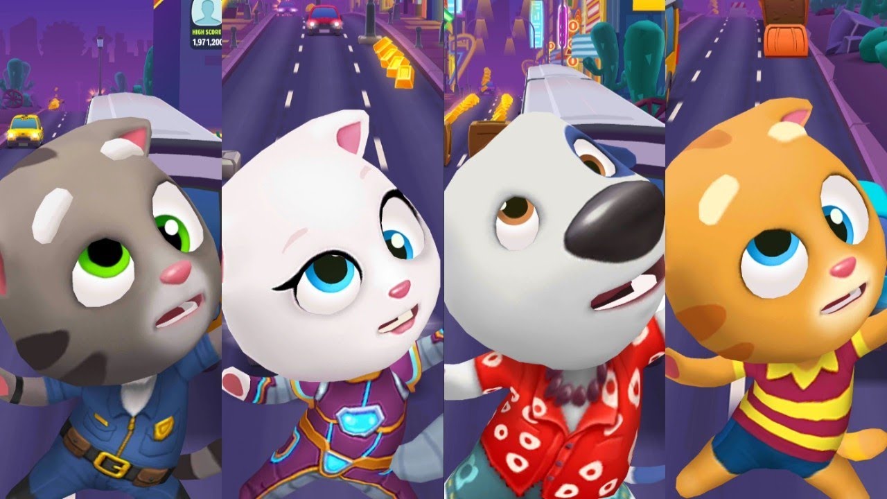 Talking Tom Gold Run - Ginger Vs Tom Vs Hank Vs Angela Chasing Rakoon In Bosses Las Vegas Villages 