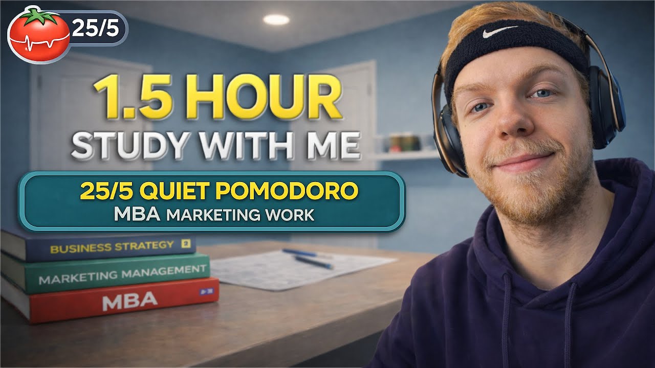 ASMR | 1.5 Hour Study With Me | 25/5 Quiet Pomodoro — MBA Entrepreneur Work