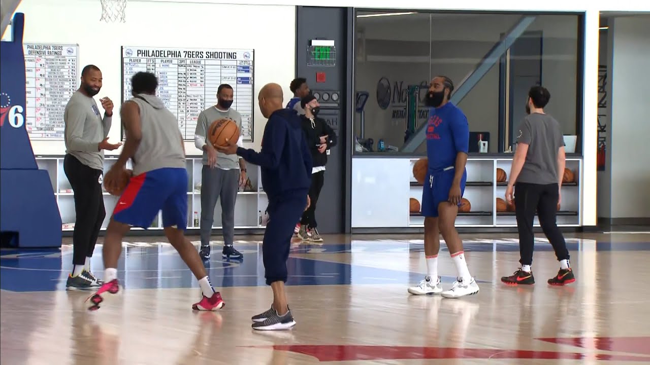 James Harden teaches Joel Embiid his signature stepback at practice
