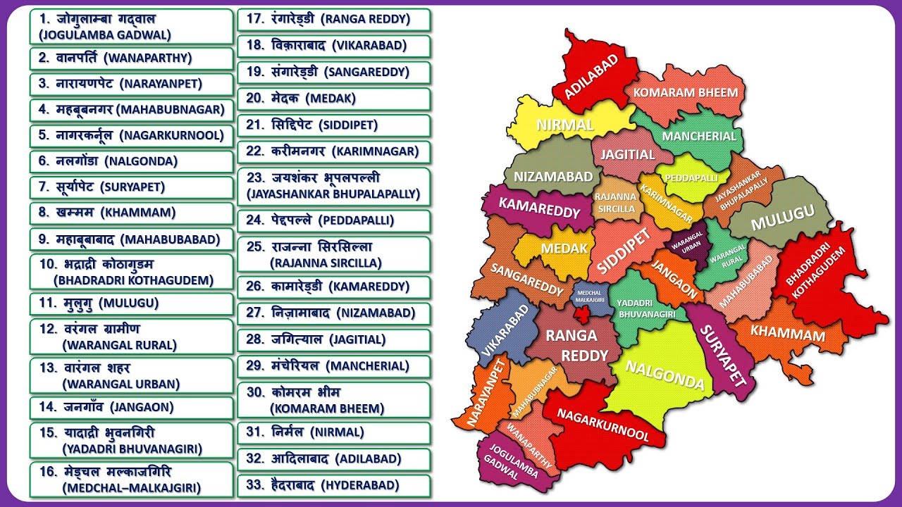 Telangana Districts Name (तेलगंना के सभी जिले) || Telangana Map