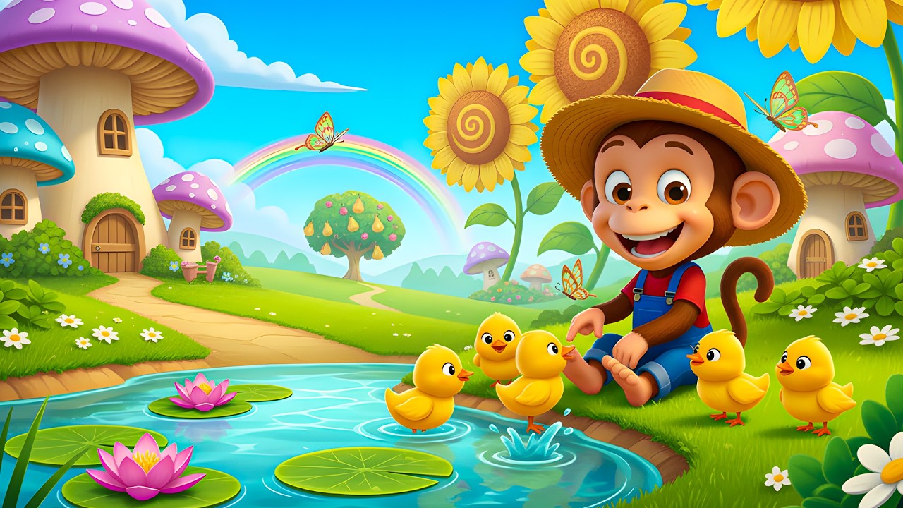 A Joyful Day on the Farm &ndash; Cute Monkey Feeding Ducklings by the Pond 🐵🦆🌾 Happy Countryside Day 🌞
