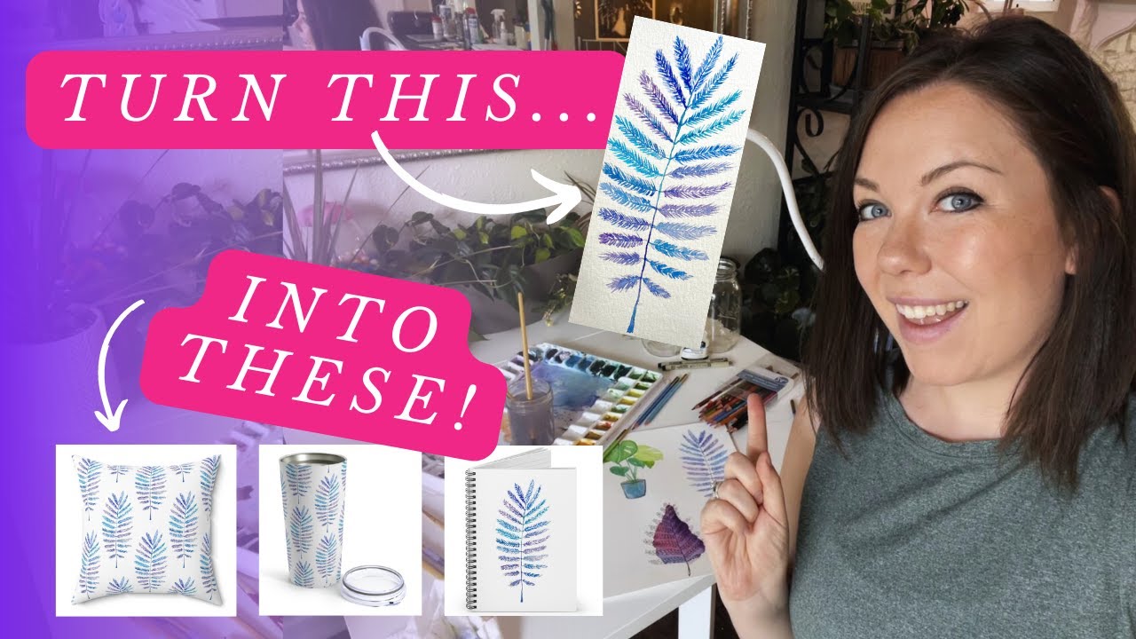 Learn Watercolor | Paint a Colorful Fern Leaf | Put Your Art on Products | Watercolor Tutorial