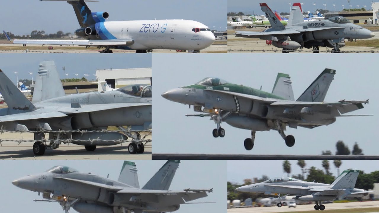 Loud 5x Boeing F/A-18 Hornets + ZeroG Boeing 727-227F action at LGB