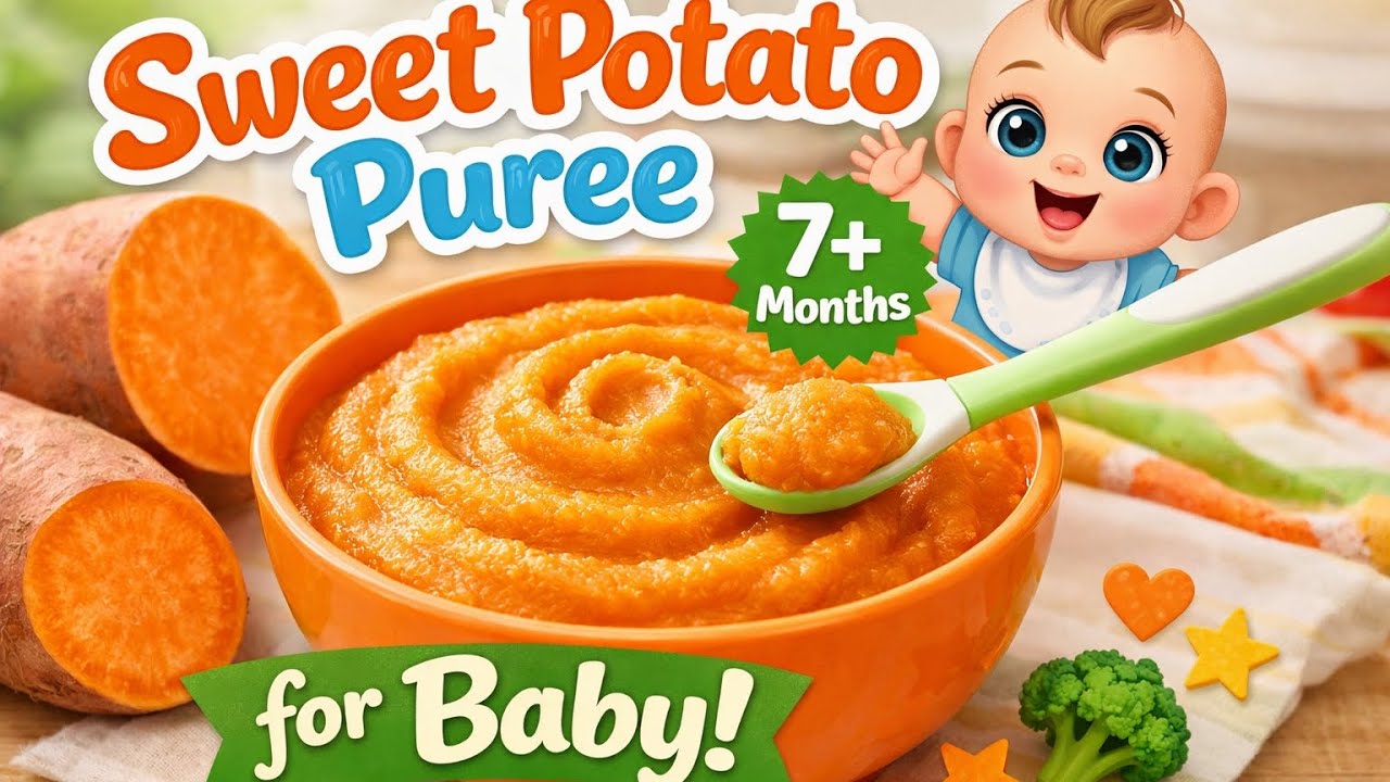 7+ months babys sweet potato puree || baby food recipes || 