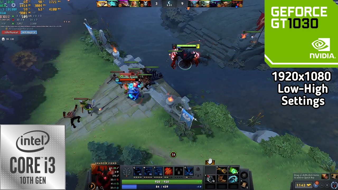 Dota 2 - GT 1030 + i3-10100F | Low-High Settings