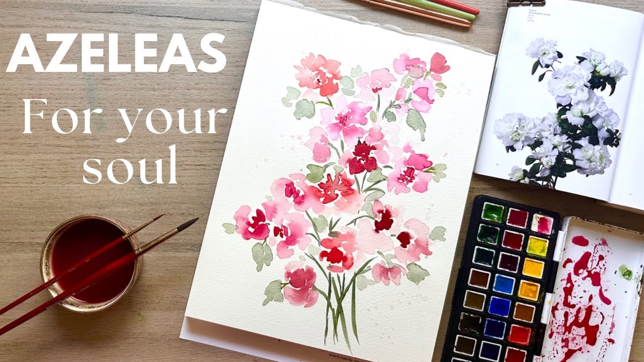 How to paint loose watercolor azaleas with different values of color + Delighting in art