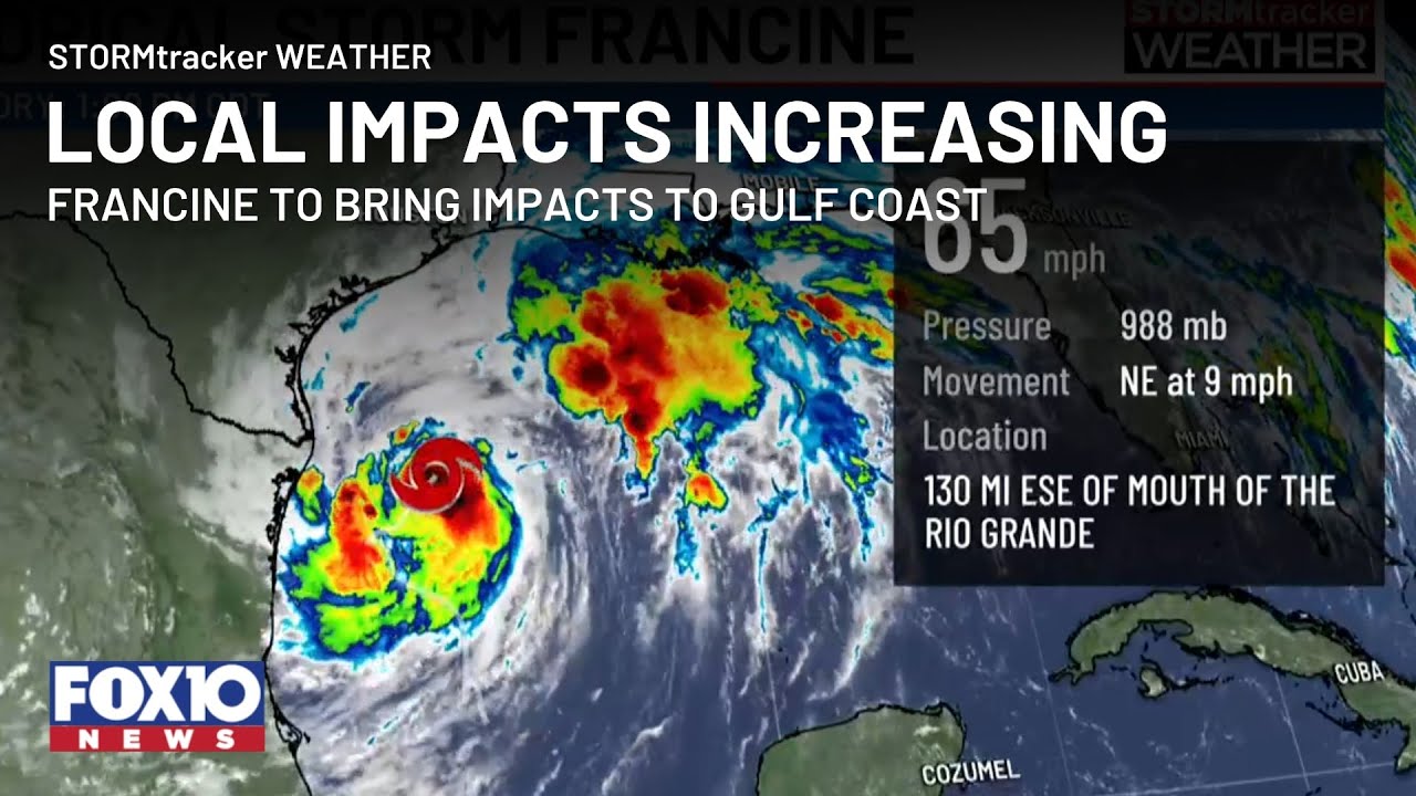 Tracking Tropical Storm Francine moving northeast toward Gulf Coast