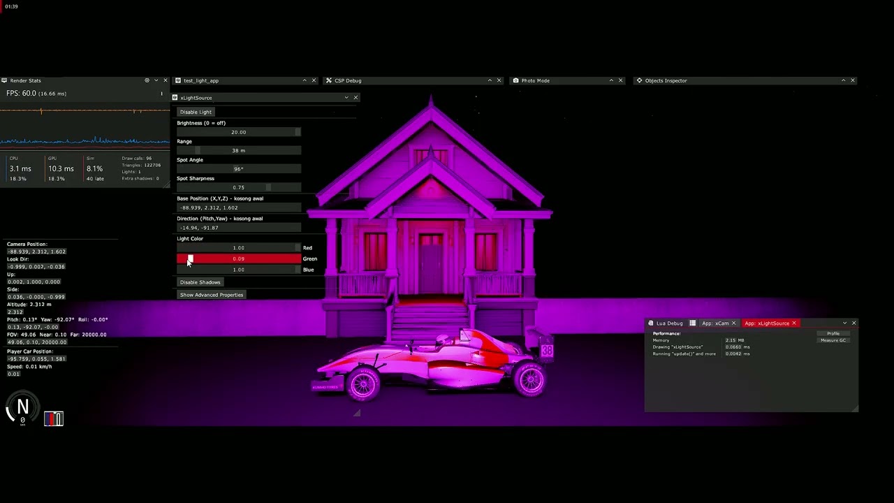 Lua Apps - Light Source and Cam Info #assettocorsa