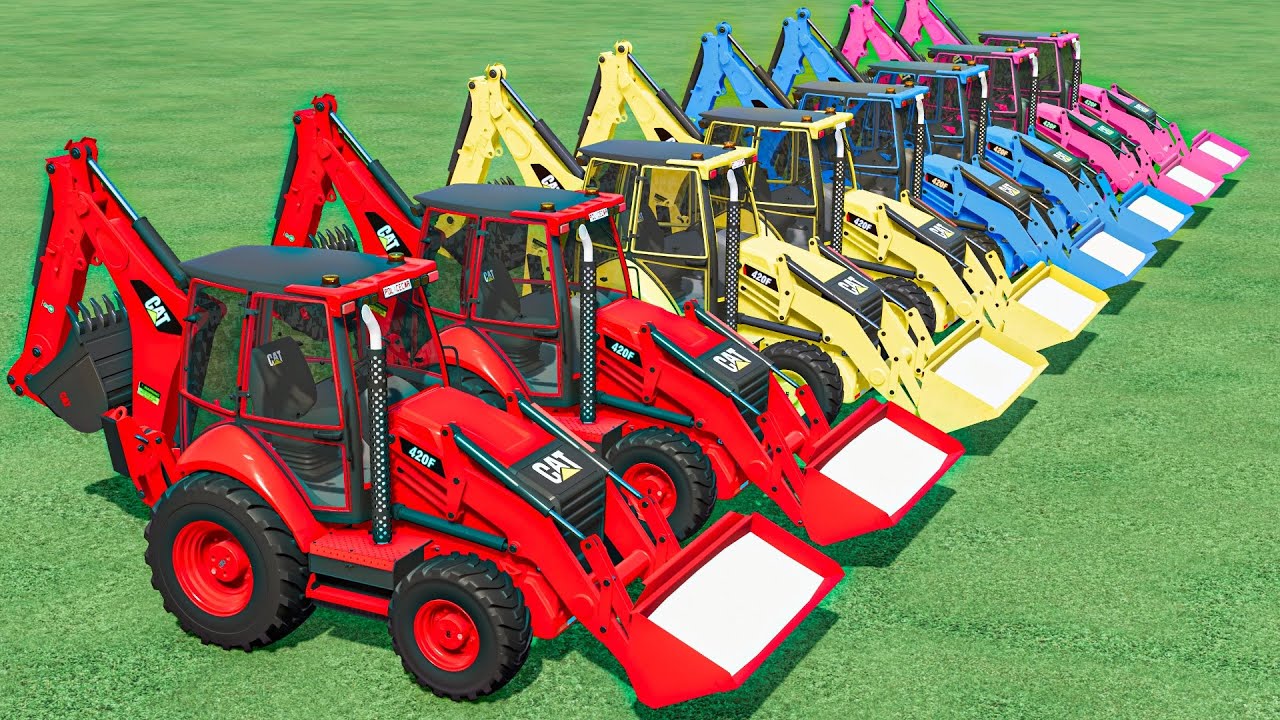 Transport With COLORS - MEGA WORK with CAT BACKHOE LOADER - Farming Simulator 22