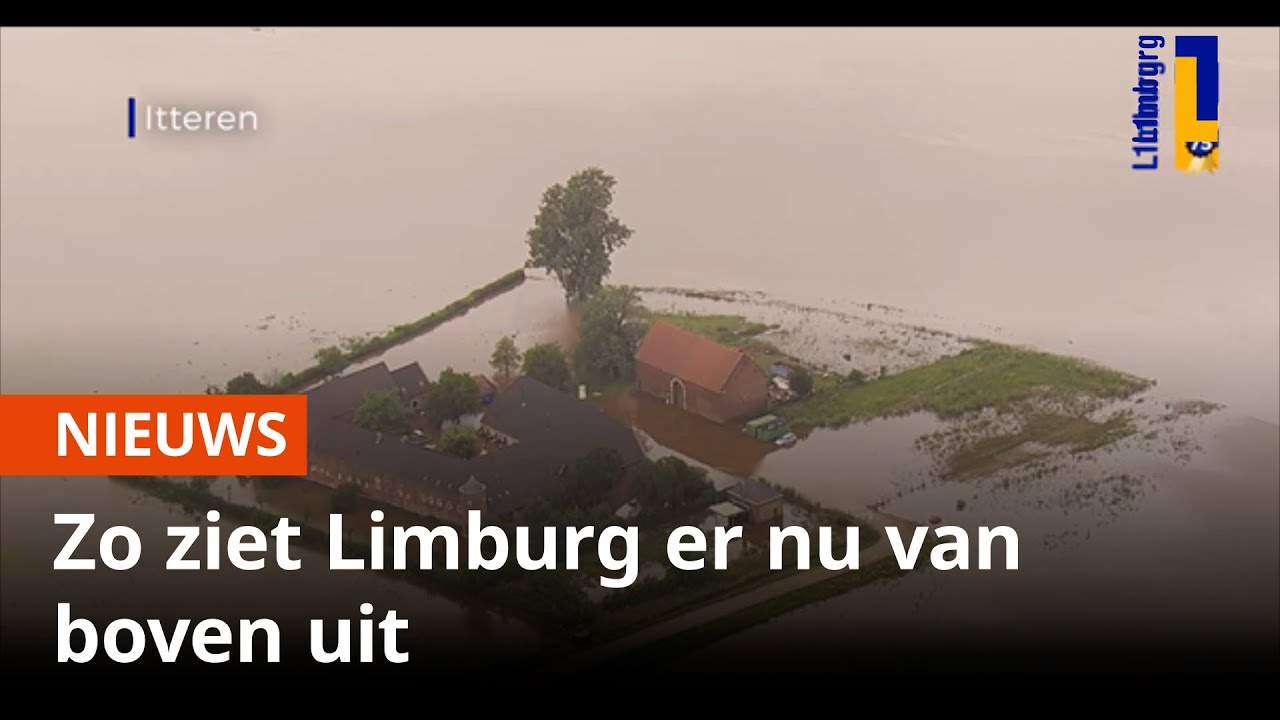 Hoogwater in Limburg vanuit de lucht