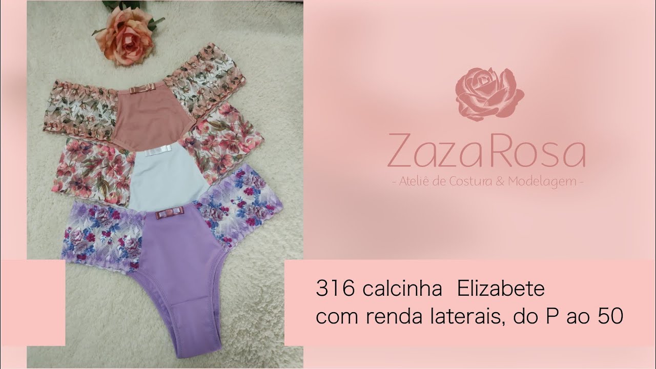 316 calcinha  Elizabete com Renda Laterais do P ao 50 - Zaza Rosa