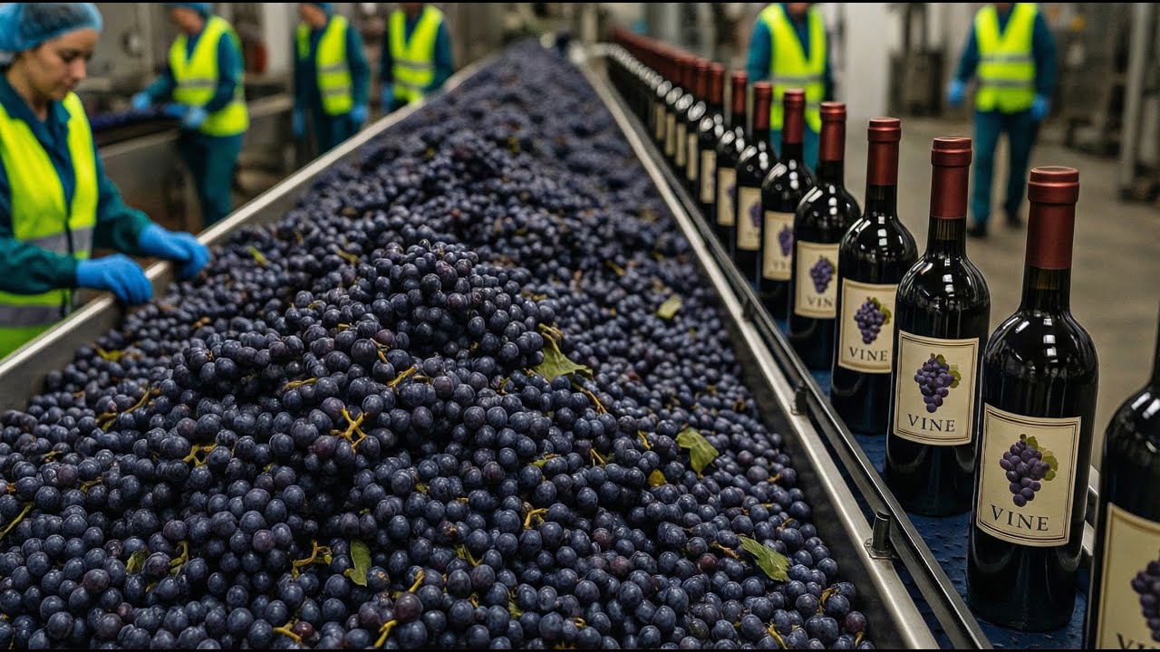 HOW GRAPES ARE TURNED INTO WINE IN A FACTORY  WINE PRODUCTION PROCESS