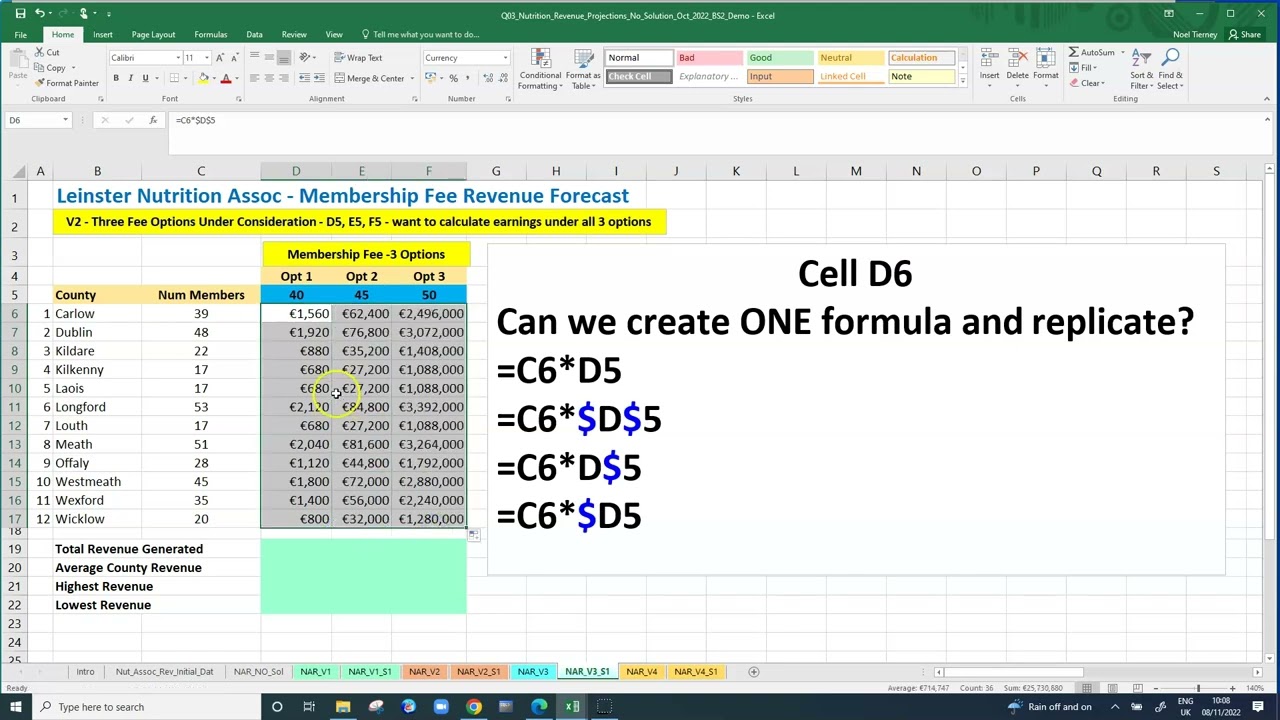 Excel Formulae 02 Absolute n Relative Cell References - replicate over several ROWs and COLUMNs