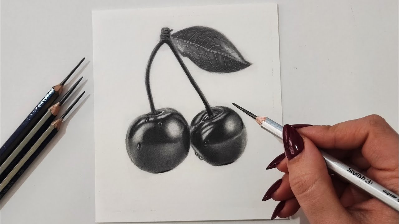 Realistic Cherry Drawing | Pencil Drawing Tutorial for Beginners
