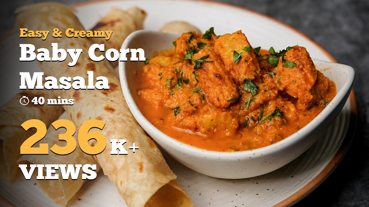Baby Corn Masala Recipe | Creamy Restaurant Style Baby Corn Gravy | Cookd