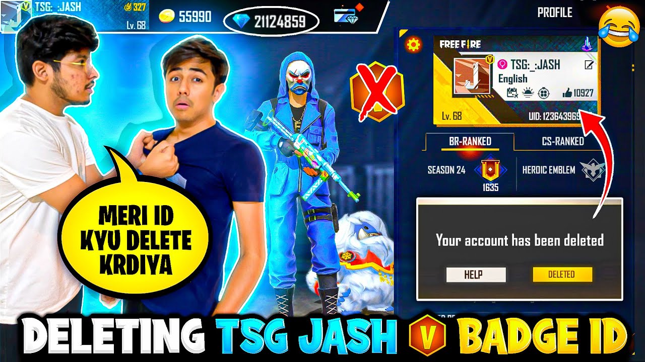 Deleted Tsg Jash V Badge Id 😱+ 9999 Diamonds || Tsg Jash Extremely Angry😡 - Garena Free Fire