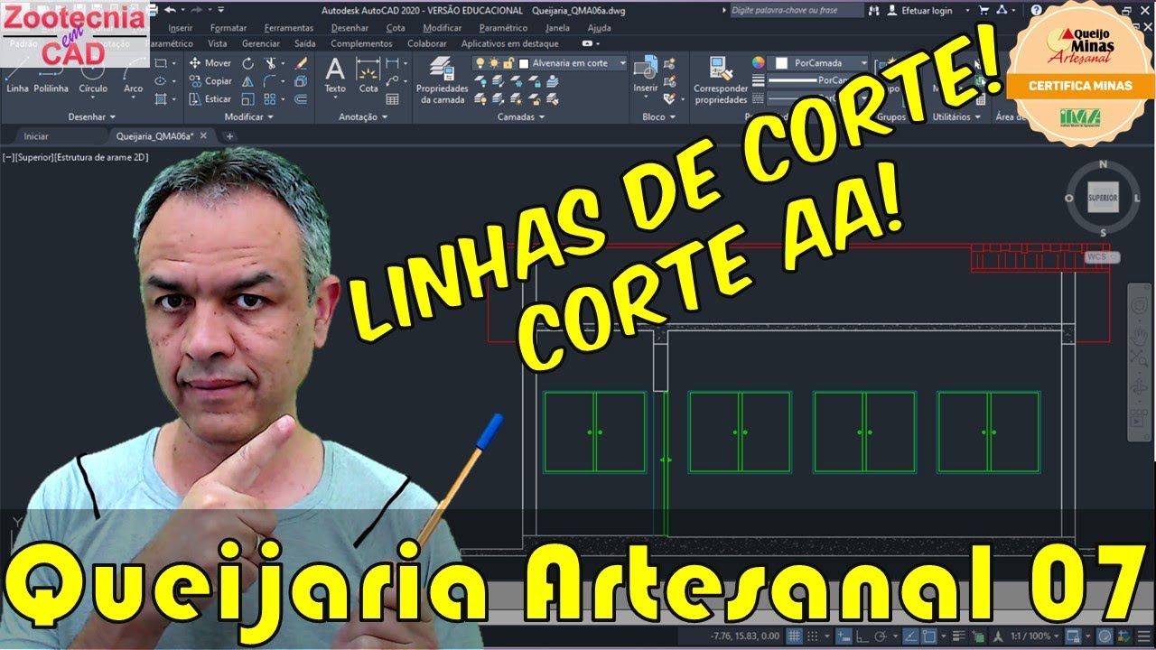 Queijaria 07: Linhas de corte e Corte AA – Parte 01 em AutoCAD