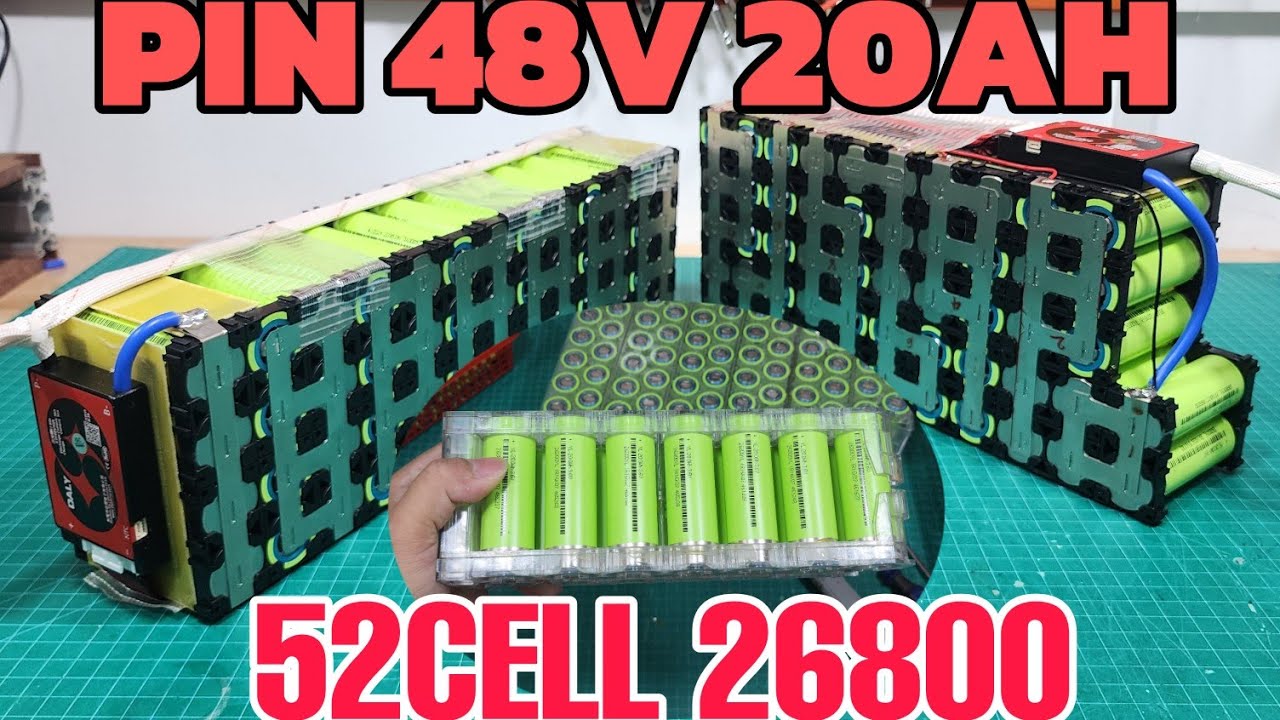 Đóng Pin 48v 20ah Thay Thế 4 Ắc Quy Truyền Thống Cho Xe Điện. Dùng 52 Cell 26800 Mạch Daly