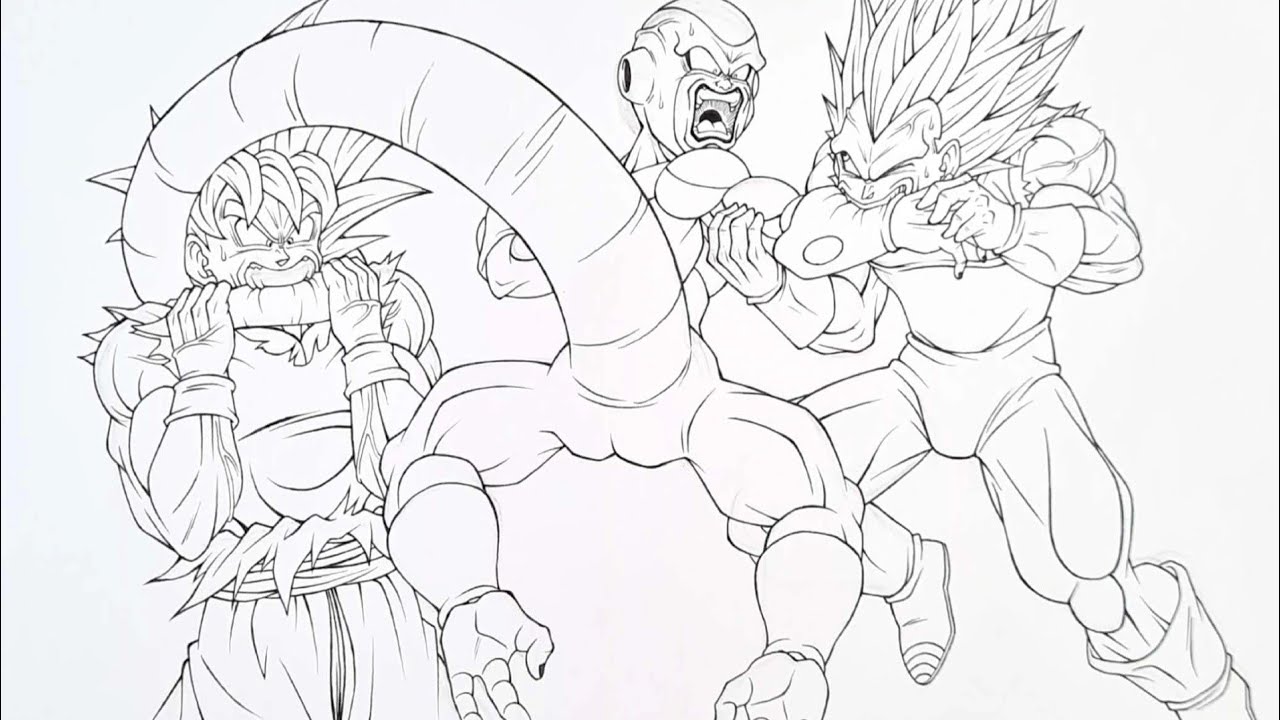 Sketching & Inking Black Frieza vs Goku & Vegeta in REAL TIME