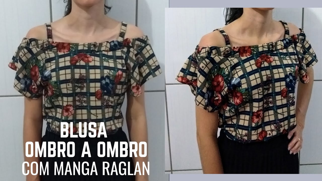 Blusa ombro a ombro com elástico - Manga raglan babado -  Felizes para Sempre