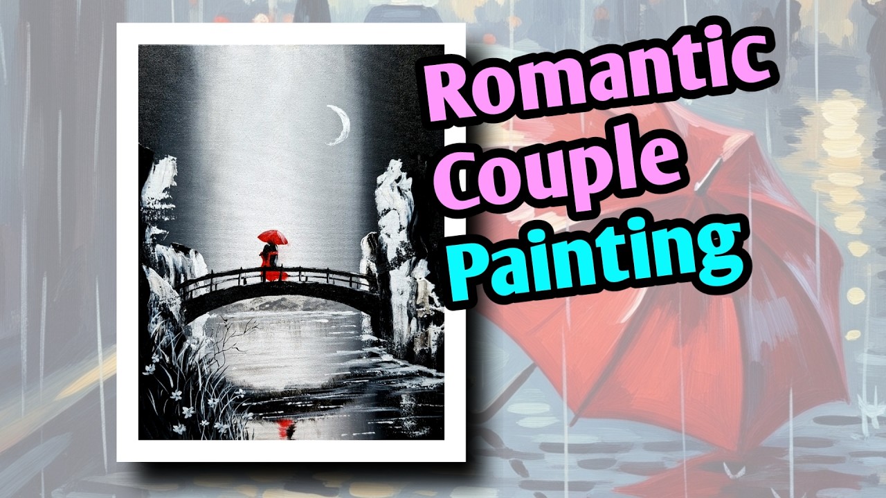 Black and white Romantic Couple painting / lukisan romantis mudah #blackandwhite #painting #romantic