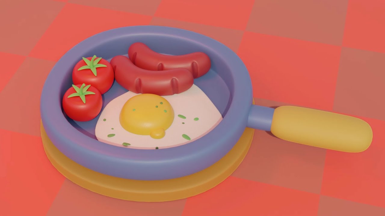 Fried eggs 3d illustration Blender 2 8 Modeling Timelapse