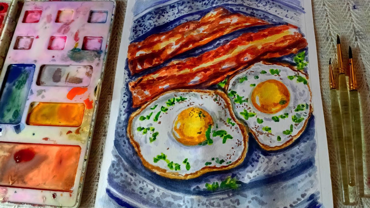 ~°•◇(ASMR) Cozy Paint with me | Food Art: 🎨☘️ Watercolor [Beacon and Eggs 🥓🥚🥚] ☆°○