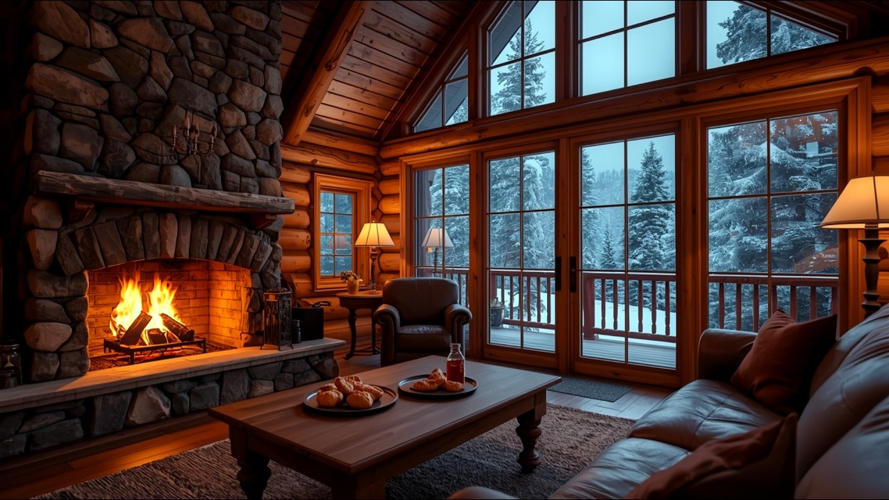 Cozy Winter Cabin Ambience ❄️🔥 | Smooth Jazz & Relaxing Fireplace Night