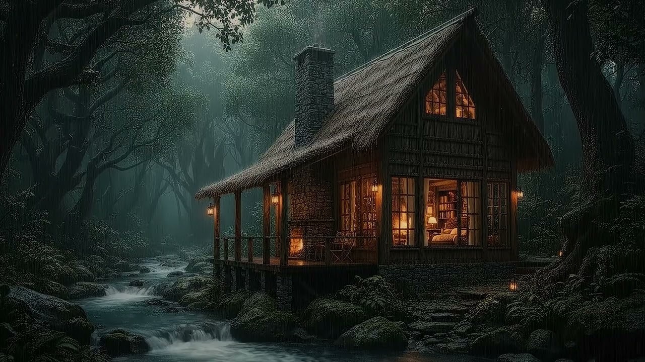 Cozy Cabin in Deep Night Rain 🌧️ Gentle Sounds for Better Sleep and Full Relaxation