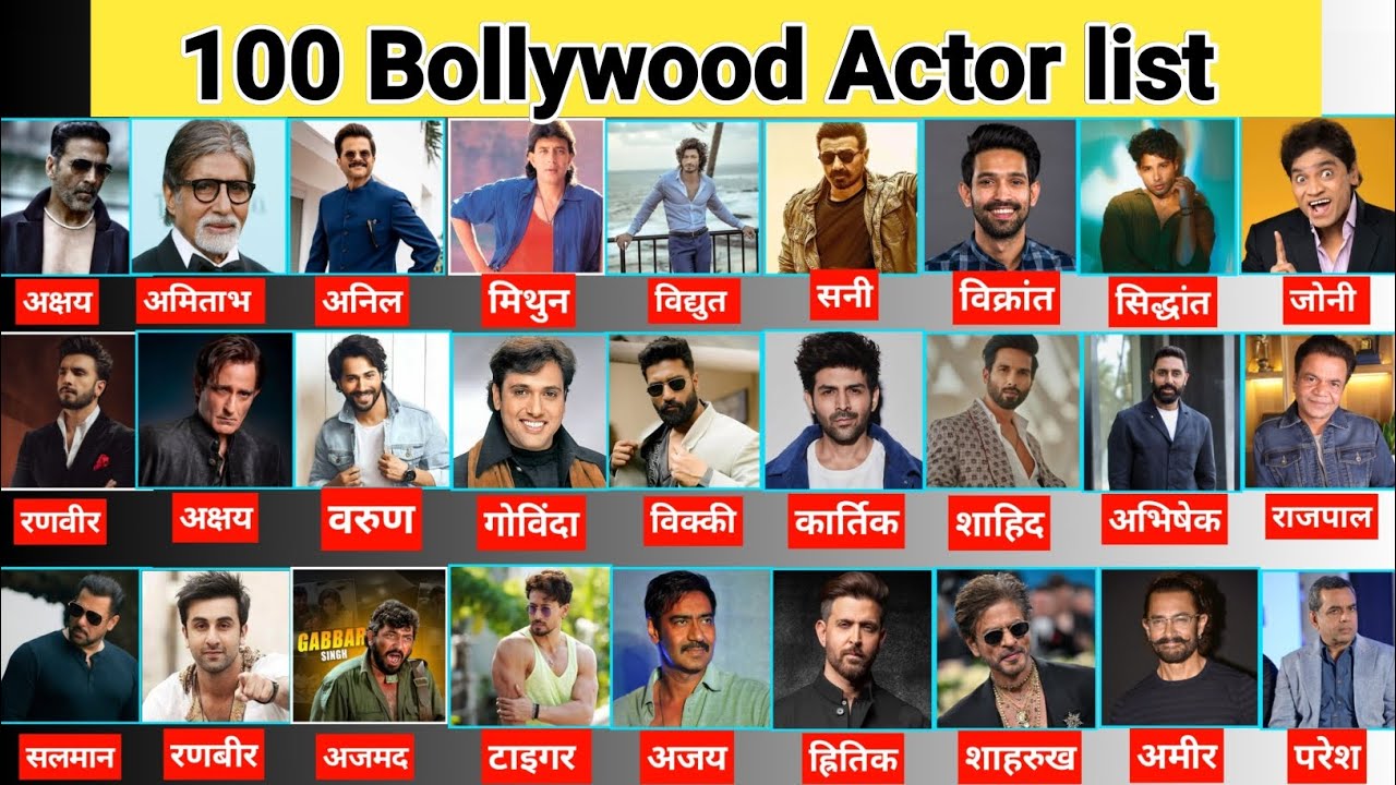 जानिए 100 बॉलीवुड अभिनेता के नाम | बॉलीवुड एक्टर्स लिस्ट | सलमान खान, शाहरुख खान 