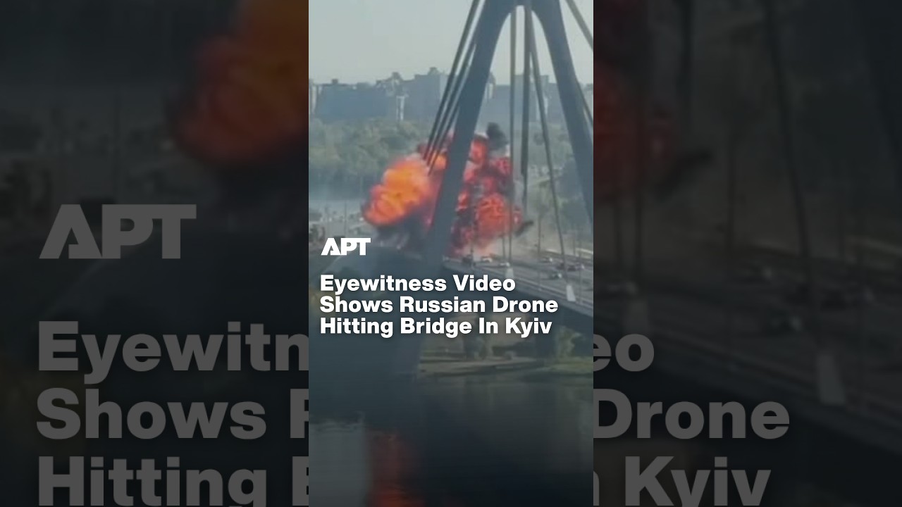 MOMENT: Russian Drone Hits Kyiv&rsquo;s North Bridge, Dramatic Video Emerges | APT