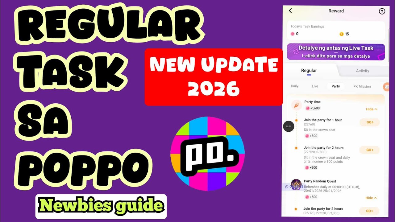 UPDATED TASK SA POPPO 2026|NEWBIES GUIDE#poppolive 