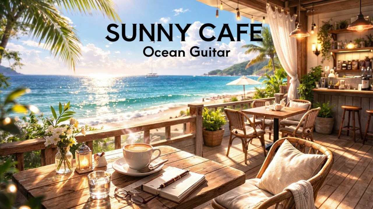 Sunny Beachside Cafe 🌊Acoustic Guitar & Ocean Waves for Deep Focus (1 Hour)