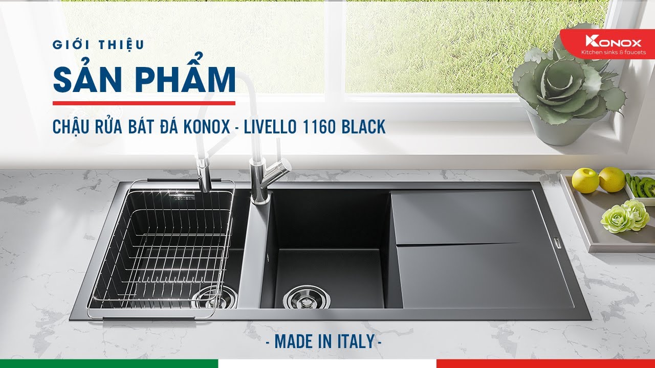 Chậu rửa bát đá Granite Konox  Livello 1160 Black|Granite Kitchen Sink|Konox Kitchen Sink|2021
