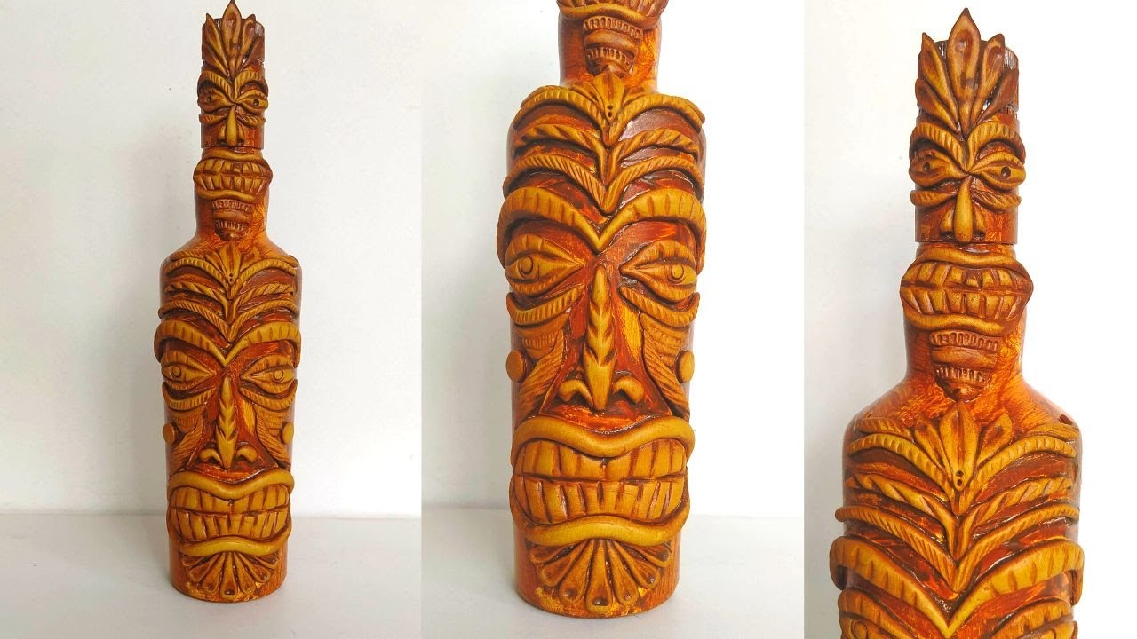 Glass Bottle Craft/ African Mask on Bottle