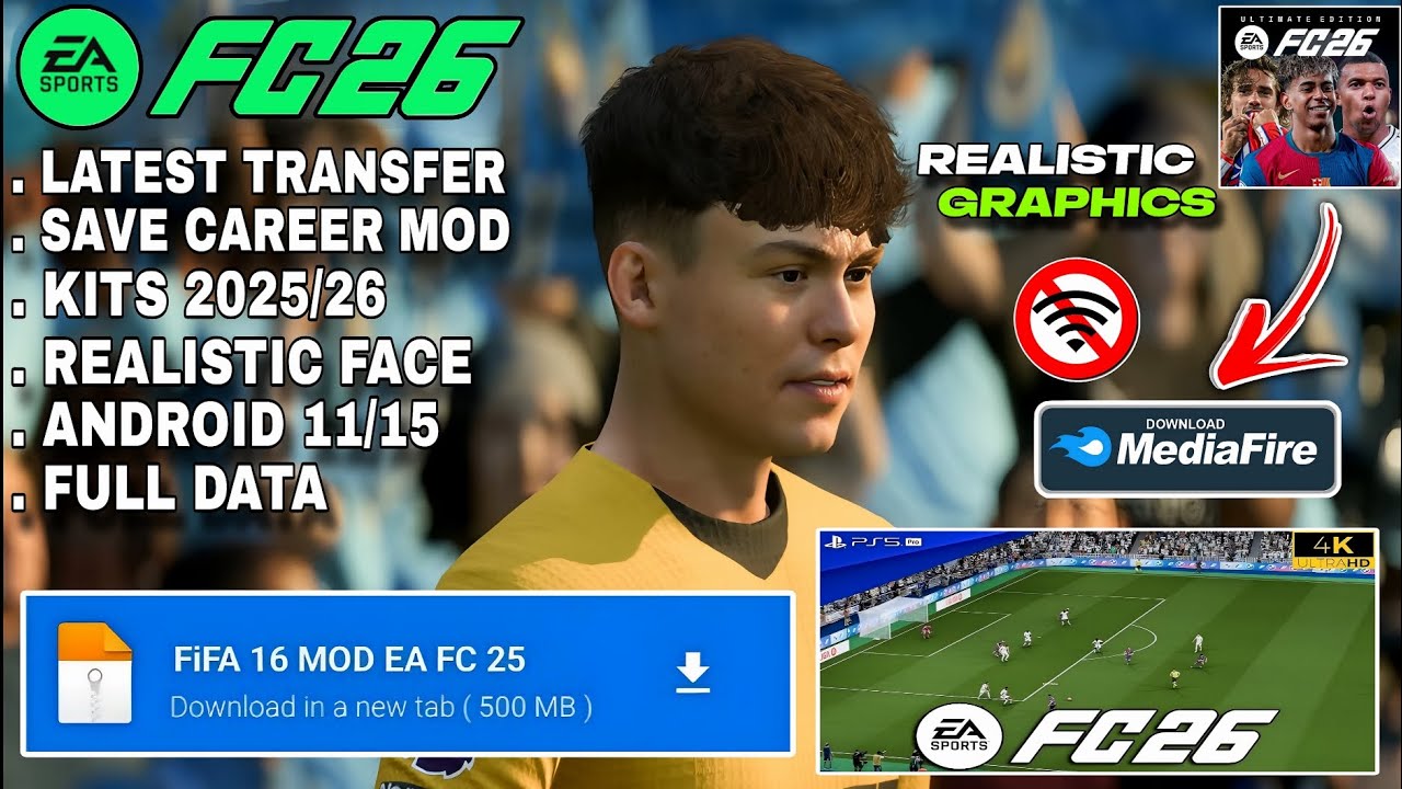 NEW 2025! FIFA 16 MOD EA FC 26 Android Offline | Can Career Mode + All Tournaments HD Graphics