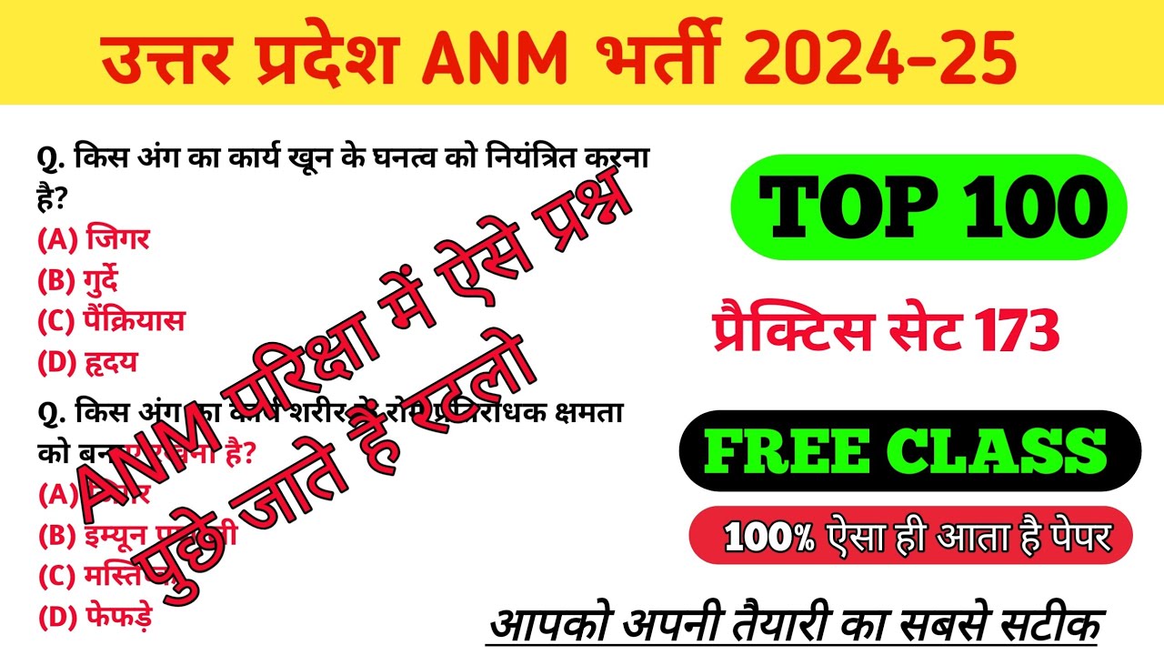 UPSSSC ANM Previous Year Solved Question Paper | UPSSSC ANM 5272| #173  |ANM MCQ Classes
