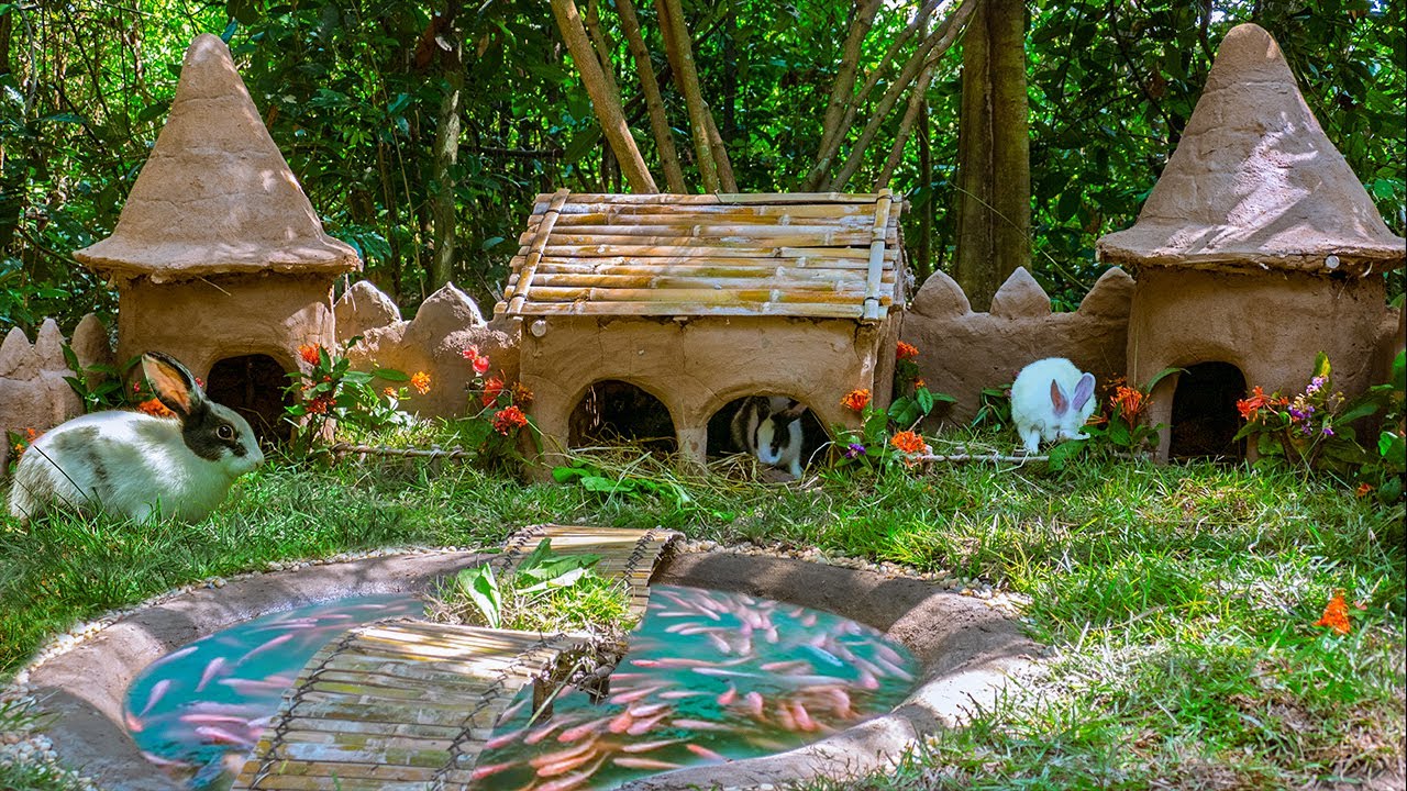 Building Pet Home For Three Rabbits With Totally Mud 100%