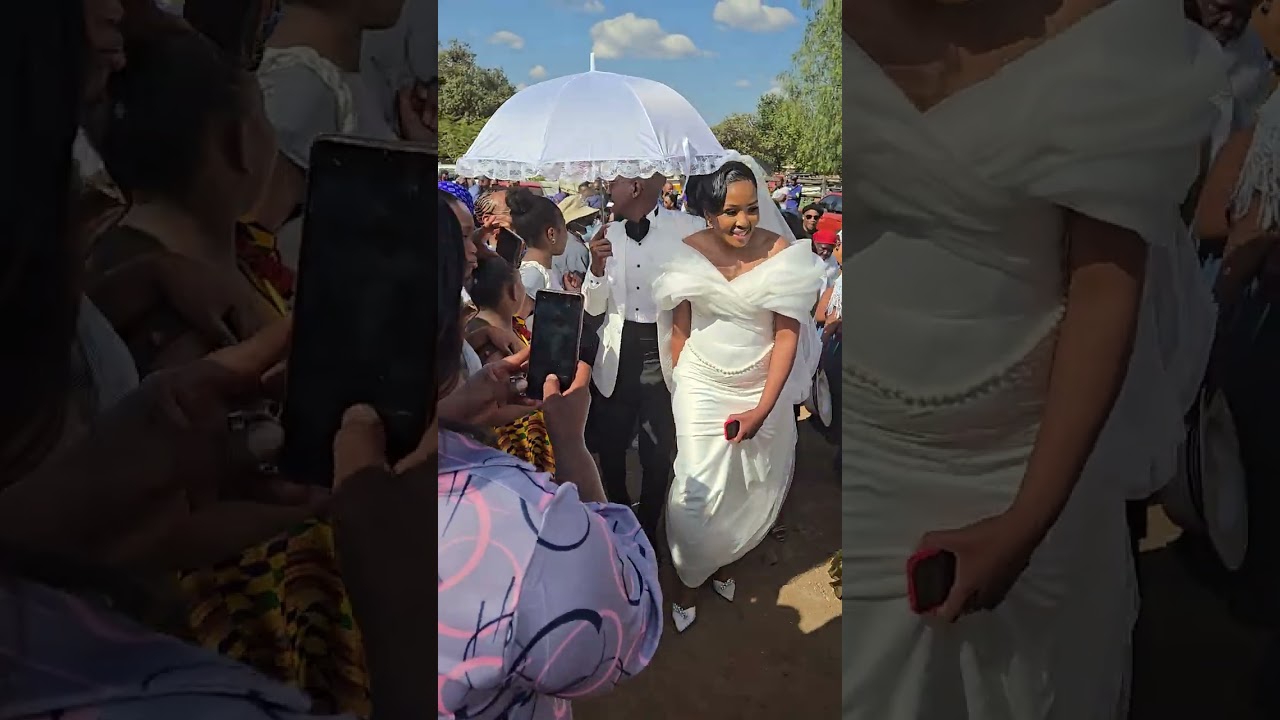 Botswana Traditional White Wedding, Jessica the bride arriving from church.