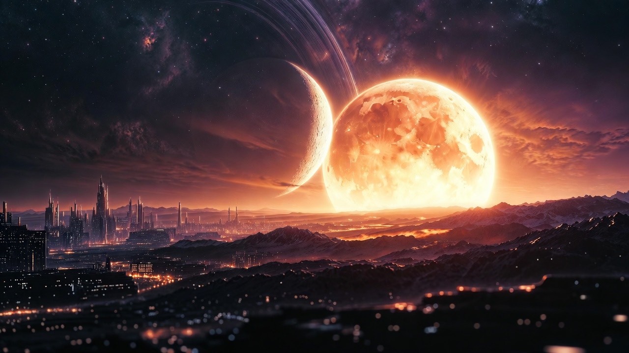 Twin Moons Rising 🪐 Relaxing Alien Planet Sunset in 8K