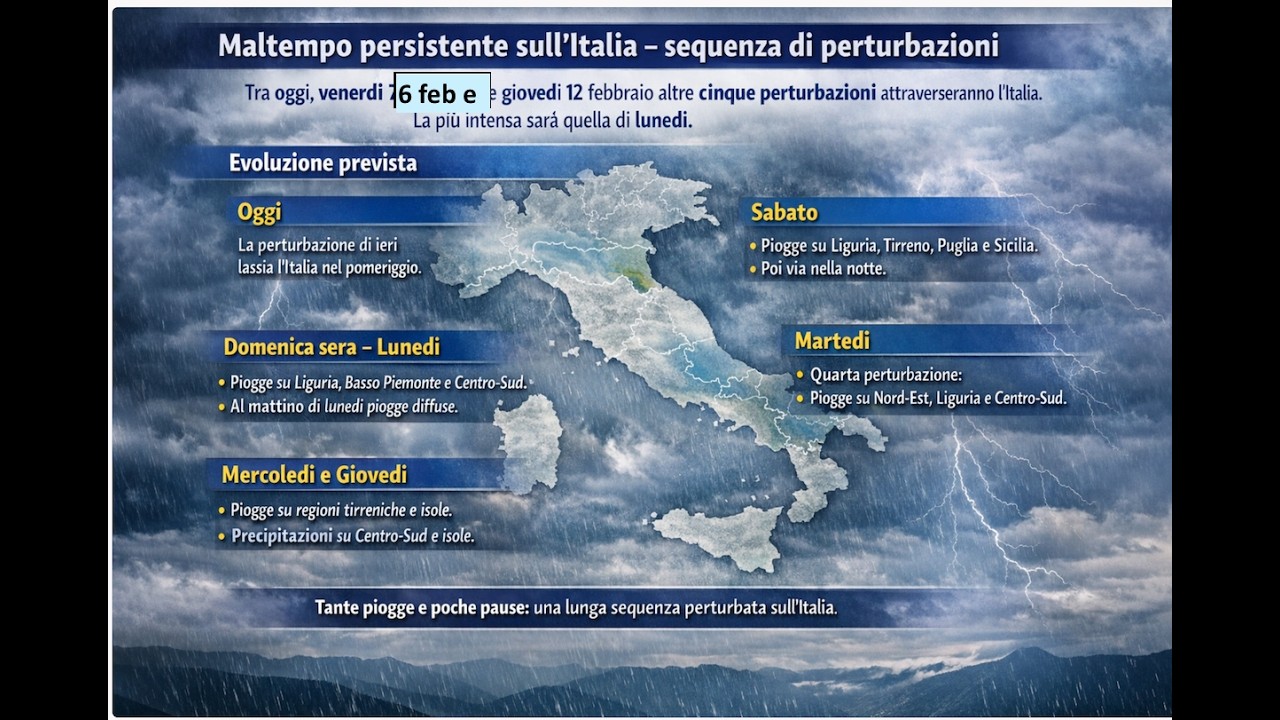 CINQUE PIOVOSE PERTURBAZIONI  in 7GG. Commento vocale