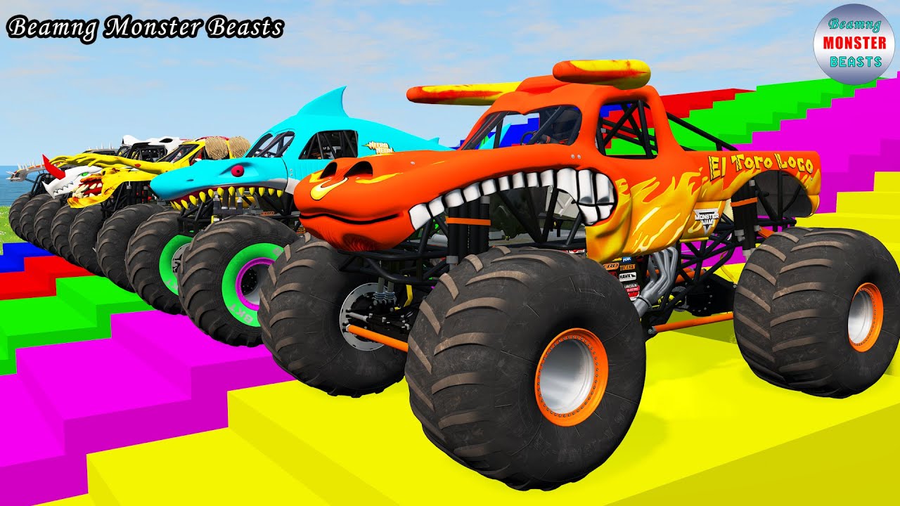 Monster Truck Transport on Triple Flatbed Trailer – BeamNG Monster Beasts #115